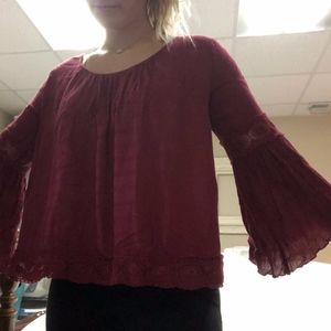 Red Hollister Blouse with Lace Detail